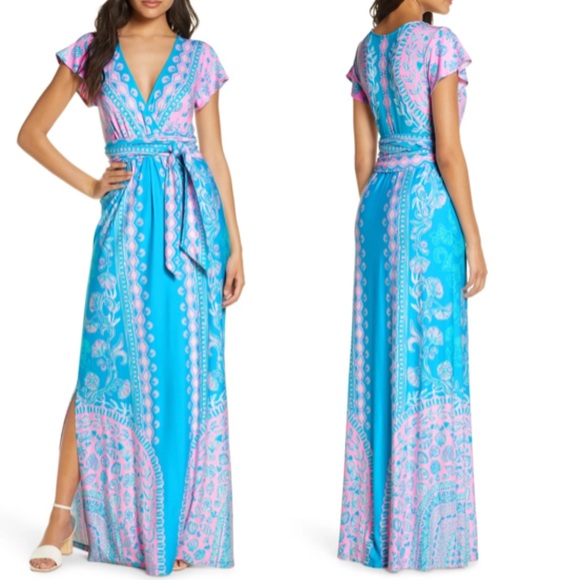 Lilly Pulitzer Esmarella maxi dress blue pink teal